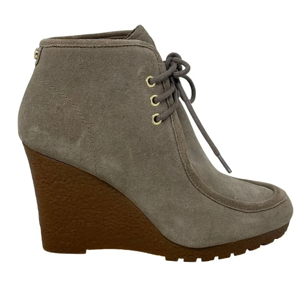Michael Kors Rye Womens‎ Wedge Beige Suede Bootie Gum Soles Size 7 Medium